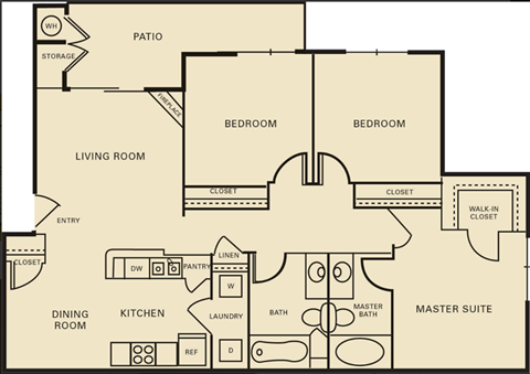 Floor plan for 3 beds, 2 baths, 1196 sqft